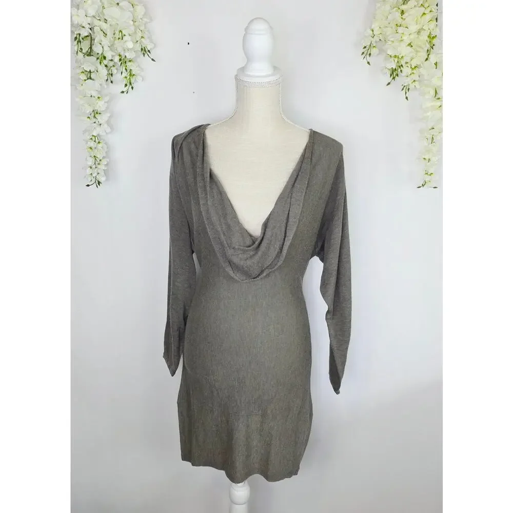 Soft Surroundings Sweater Tunic Dress Small Taupe Cowl Neck Wool Blend Minimal